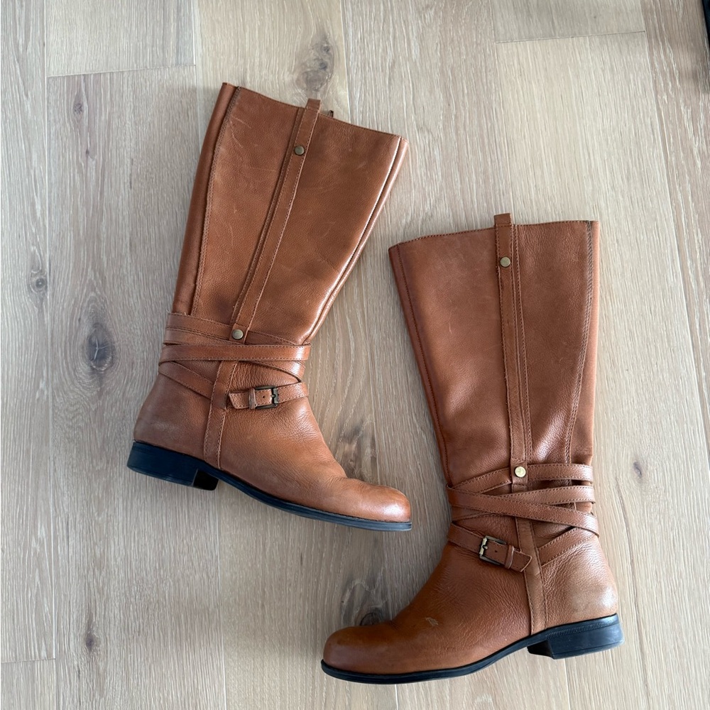 Naturalizer Tan/chestnut Leather Heeled Boots | Tall Riding Boots | size 10